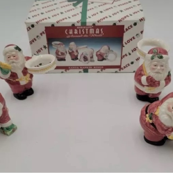 HOUSE OF LLOYD CHRISTMAS AROUND THE WORLD SET OF 4 SANTA NAPKIN RINGS 1996 NIB - Picture 3 of 5
